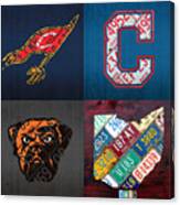 Cleveland Sports Fan Recycled Vintage Ohio License Plate Art Cavaliers Indians Browns And State Map Canvas Print