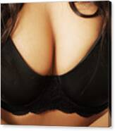 Close up on female boobs in black bra Round Beach Towel by Piotr Marcinski  - Pixels