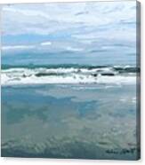 Cloud Reflections With Surfer And Tanker Canvas Print