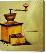 Coffee Mill And Cup Of Hot Black Coffee Canvas Print