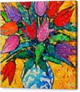 Colorful Tulips Modern Impressionist Palette Knife Oil Painting Floral Art By Ana Maria Edulescu Canvas Print