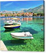 Colorful Turquoise Waterfront In Town Of Cavtat Canvas Print