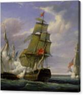 Combat Between The French Frigate La Canonniere And The English Vessel The Tremendous Canvas Print