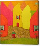 Cone-shaped Houses Man With Dog Canvas Print