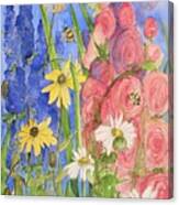 Cottage Garden Daisies And Blue Skies Canvas Print