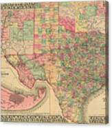 County Map Of Texas By S. A. Mitchell 1881 Canvas Print