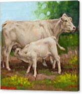 Cow  And Calf In Miniature Canvas Print
