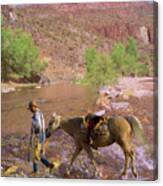 Cowboy And Horse Canvas Print