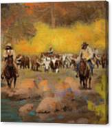 Cowboys And Longhorns Canvas Print