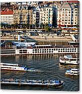 Cruise Boats On Danube River In Budapest Canvas Print