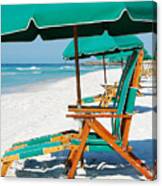Destin Florida Beach Chairs And Green Umbrella Vertical Canvas Print