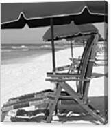 Destin Florida Beach Chairs And Umbrella Vertical Black And White Canvas Print