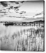 Dock On The River - Bw Canvas Print