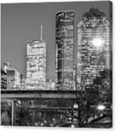 Downtown City Skyline Of Houston Texas - Black White Canvas Print