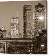 Downtown City Skyline Of Houston Texas - Sepia Canvas Print