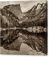 Dream Lake Reflections And Rocky Mountain National Park Landscape - Sepia Canvas Print