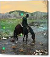 Drinking In The River Horseman Lit By Fireflies Canvas Print