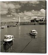Edinburgh Newhaven Harbour And Old Lighthouse. Retro. Canvas Print