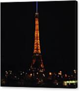 Eiffel Tower And Searchlight At Night From The Seine River Paris France Canvas Print