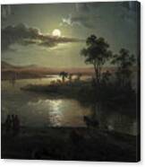 Evening Scene With Full Moon And Persons Canvas Print
