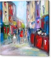 Painting Of A Family On Quay Street Galway City Ireland Canvas Print