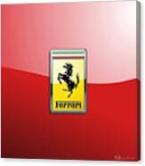Ferrari 3d Badge-hood Ornament On Red Canvas Print