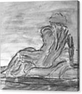 Figure Sketch In Monochrome Black White Arched And Curved Twisted Back Leaning On One Hand In Seated Canvas Print