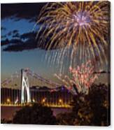 Fireworks Over The Mid - Hudson Bridge Canvas Print