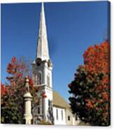 First Congregational Church And Ethan Allen Revolutionary War Patriot Statue In Manchester Vermont Canvas Print