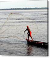 Fisherman Throwing Net Amazon River Canvas Print