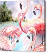 Five Flamingos Canvas Print