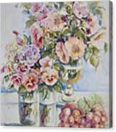 Floral Still Life With Grapes Canvas Print