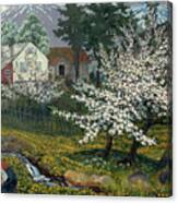 Flowering Apple Tree At Stroemsbo Farm Canvas Print