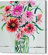 Flowers On Clear Vase Canvas Print