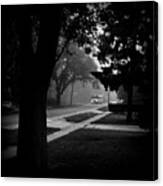 Foggy Morning Bus Ride - Black And White Canvas Print