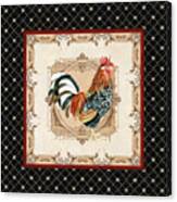 French Country Roosters Quartet Black 1 Canvas Print