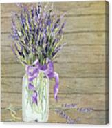 French Lavender Rustic Country Mason Jar Bouquet On Wooden Fence Canvas Print