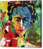 Frida And Parrot Uno Canvas Print