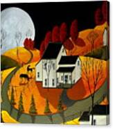 Frisky Autumn Eve - A Folkartmama - Folk Art Canvas Print