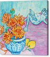 Frog Chrysanthemum Tea Canvas Print