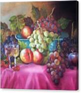 Fruit And Wine On Mauve Cloth Canvas Print