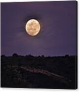 Full Moon Rising Over Silhouetted Hillside With Purple Sky 3 Canvas Print