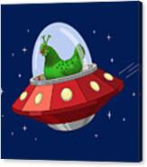 Funny Green Alien Martian Chicken In Flying Saucer Canvas Print