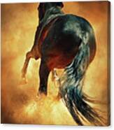 Galloping Horse In Fire Dust Canvas Print