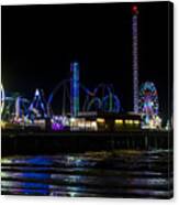 Galveston Island Historic Pleasure Pier At Night Canvas Print