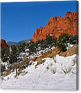 Garden Of The Gods Snowy Blue Sky Panorama Canvas Print