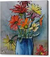 Gerberas In A Blue Pot Canvas Print