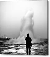 Geyser - Iceland - Black And White Street Photography Canvas Print