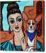 Girl Holding Chihuahua Art Dog Painting Canvas Print
