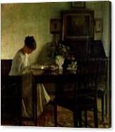 Girl Reading In An Interior Canvas Print